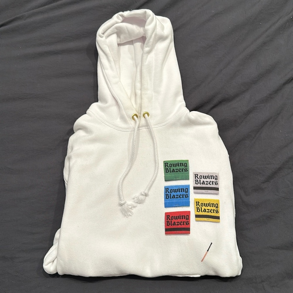 Rowing Blazers White Hoodie with Multicolor Logo Patches